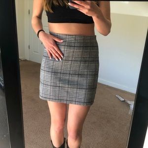 Divided black white and maroon plaid pencil skirt